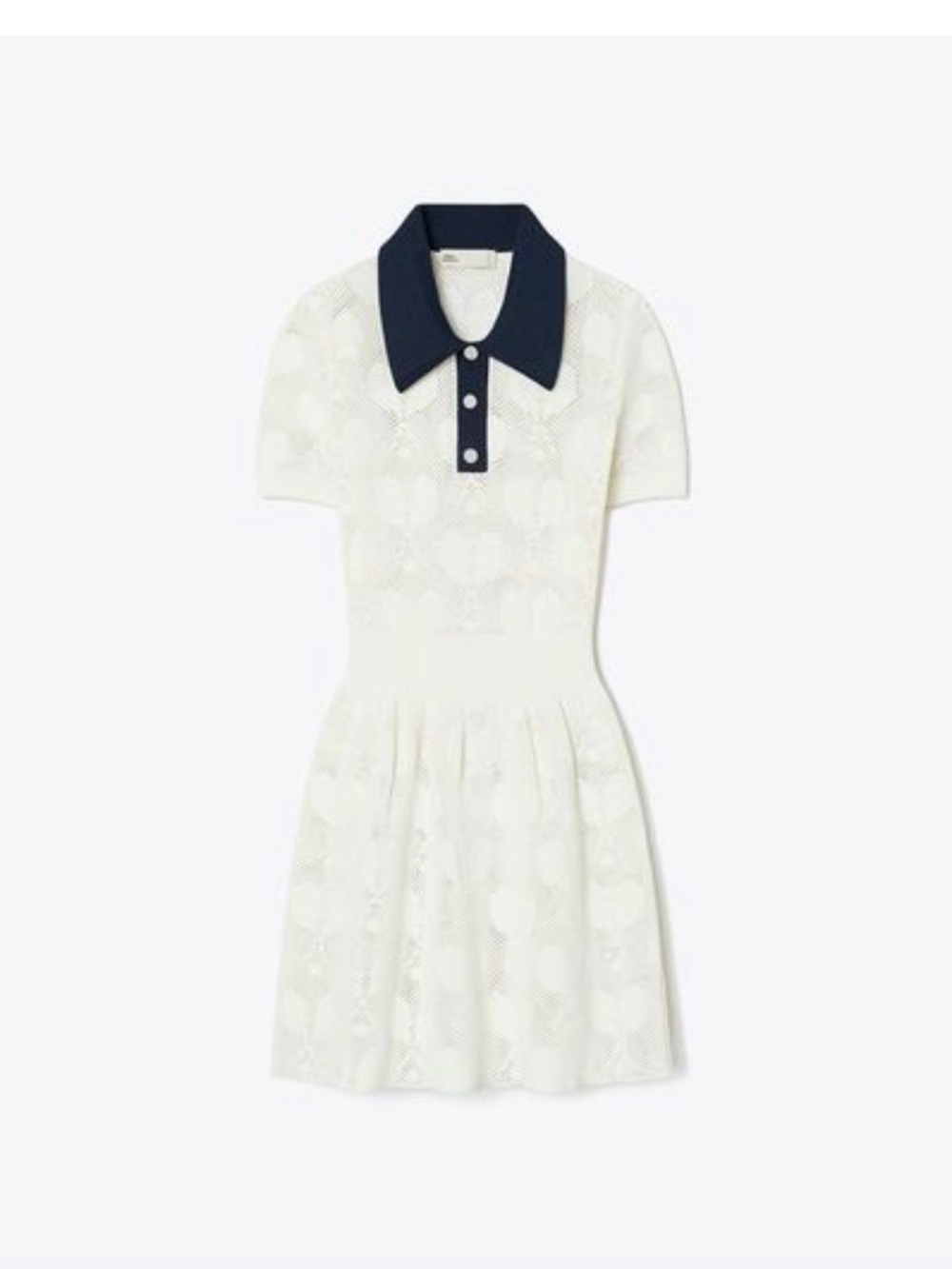 Women’s White Knit tennis racquet Polo Dress with Navy Collar